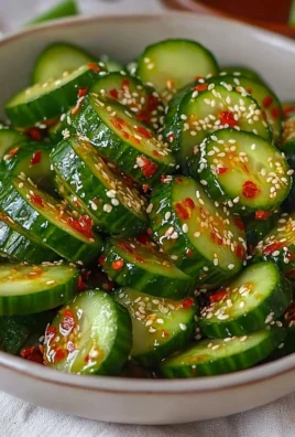 Bowl of Asian spicy cucumber salad garnished with herbs and sesame seeds