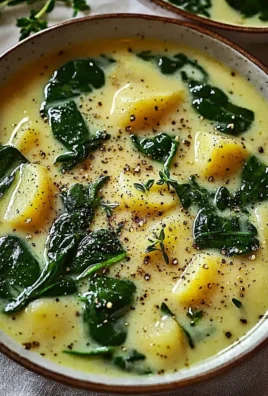 Delicious bowl of creamy spinach potato soup garnished with fresh herbs