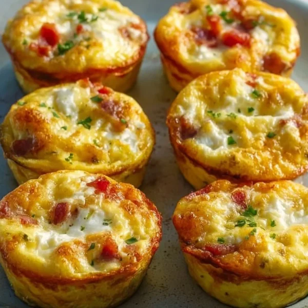 Delicious breakfast egg muffins packed with vegetables and cheese on a plate