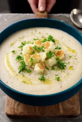 Delicious bowl of creamy cauliflower soup with herbs and spices