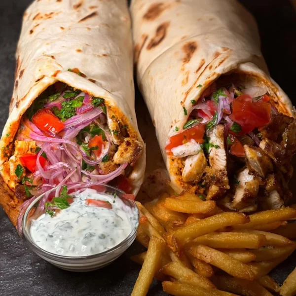 Delicious Chicken Shawarma Wrap served with fresh vegetables and sauce