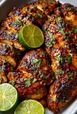 Grilled Chili Lime Chicken garnished with lime wedges and herbs