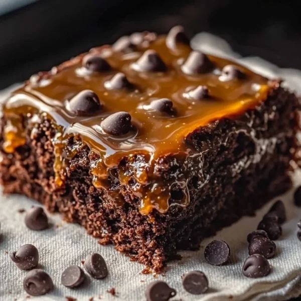 Delicious Chocolate Caramel Dump Cake dessert ready to be served
