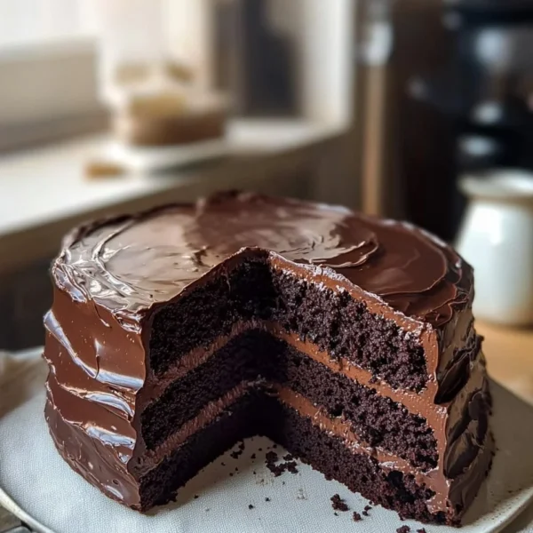 Delicious chocolate fudge cake topped with chocolate ganache and sprinkles