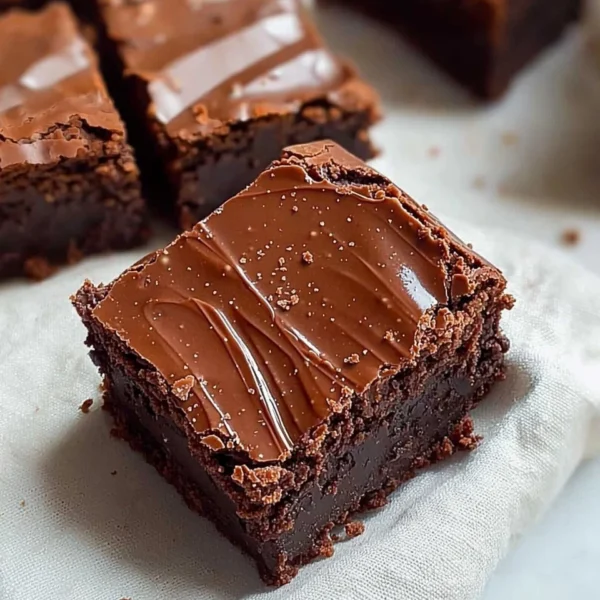 Decadent chocolate ganache brownies topped with smooth chocolate drizzle