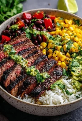 Cilantro lime steak bowls with fresh ingredients and garnishes