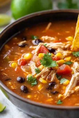 Bowl of Classic Chicken Tortilla Soup garnished with tortilla strips and avocado