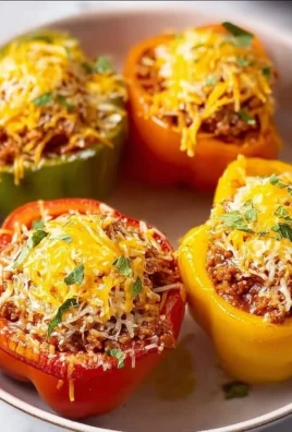 Classic stuffed peppers with rice, ground beef, and melted cheese