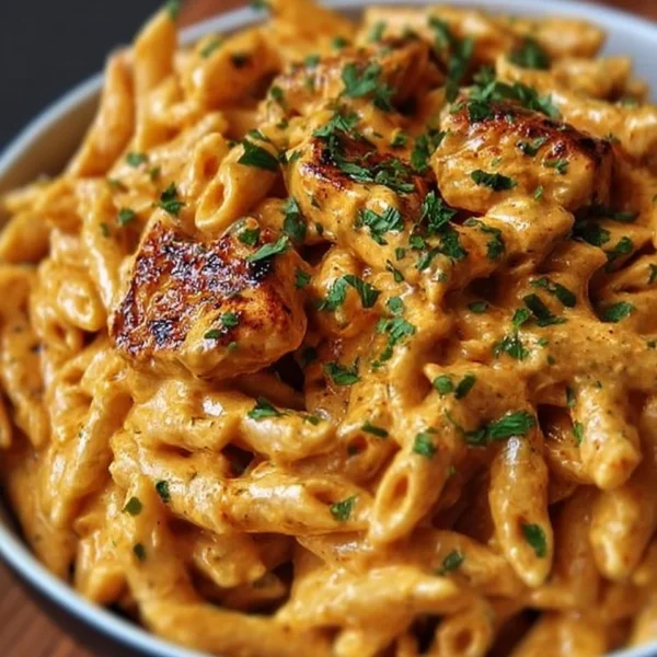 Creamy Cowboy Butter Chicken Pasta garnished with fresh herbs