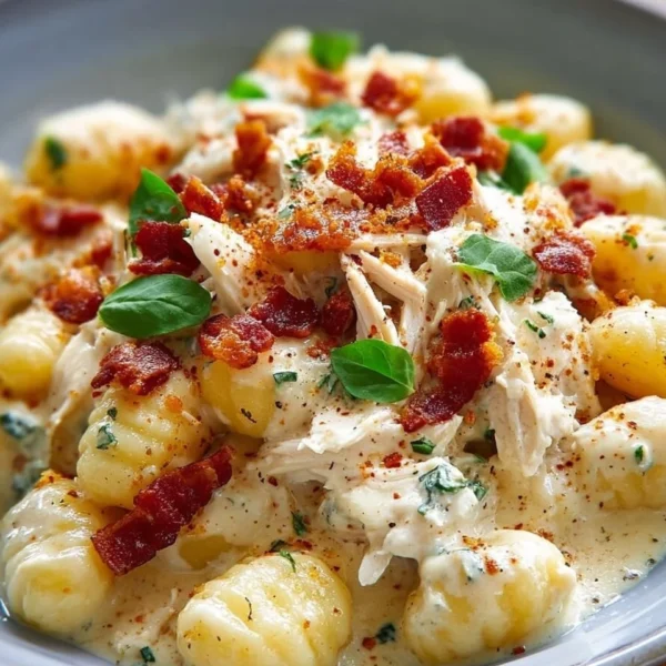 Creamy Crack Chicken Gnocchi in a bowl topped with herbs