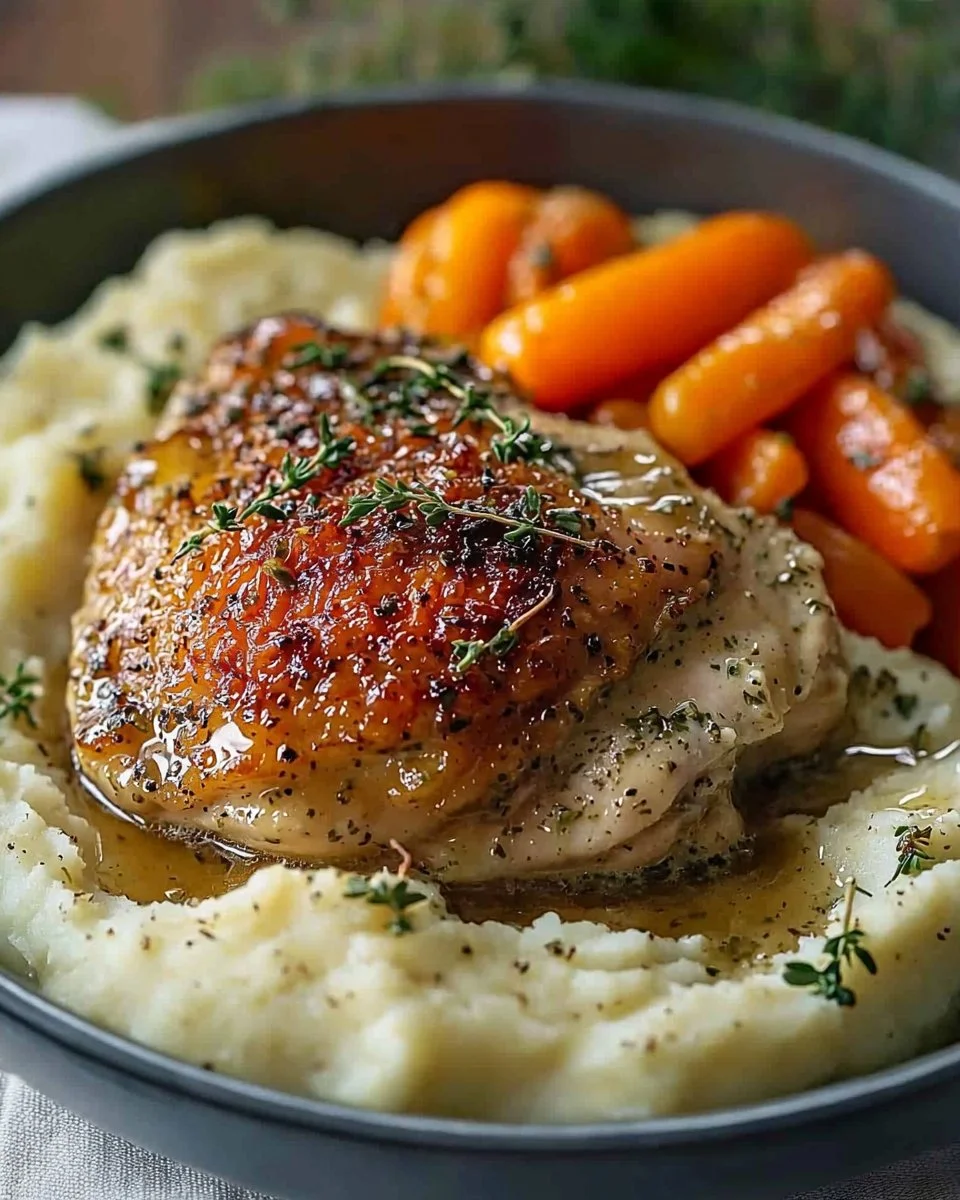 Creamy Herb Chicken with Mashed Potatoes and Honey Glazed Carrots