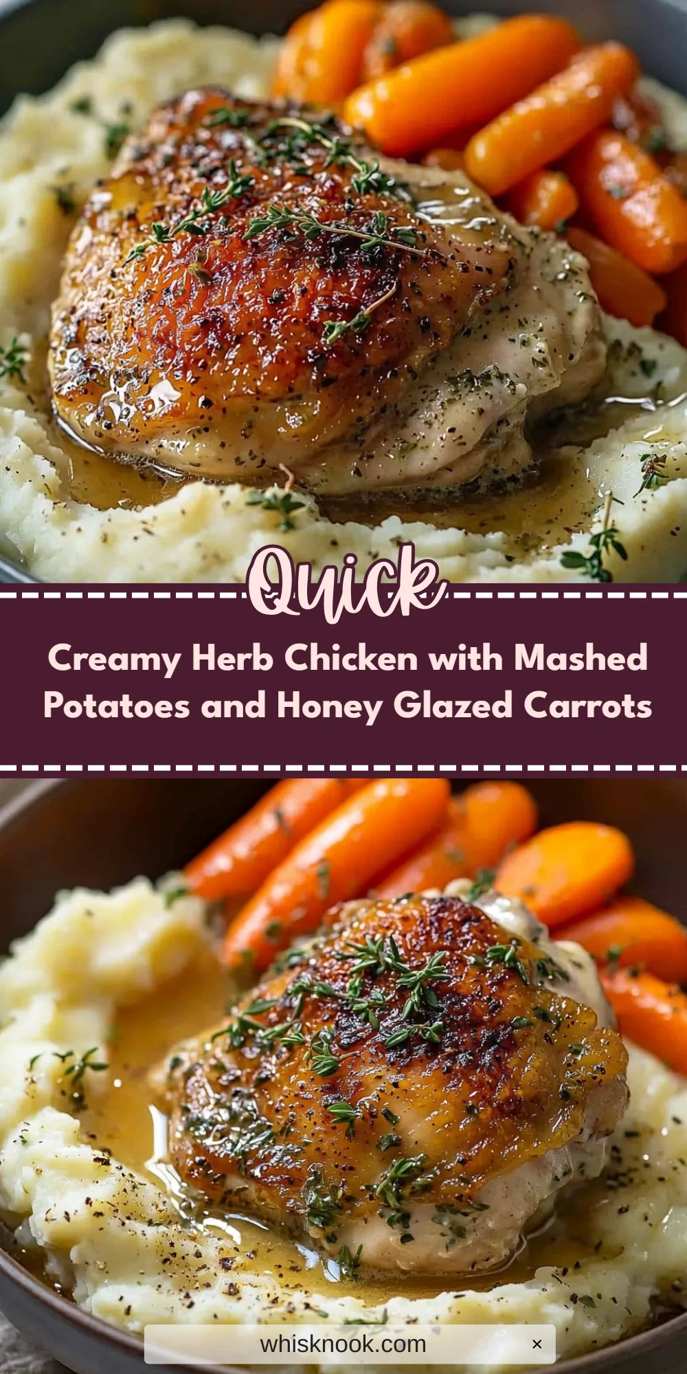 Creamy Herb Chicken with Mashed Potatoes and Honey Glazed Carrots
