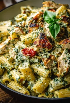 Creamy pesto chicken pasta with chicken, pasta, and fresh basil