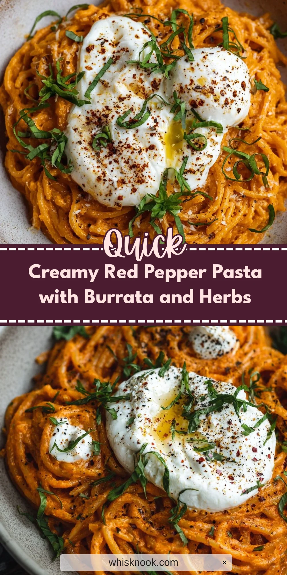 Creamy Red Pepper Pasta with Burrata and Herbs