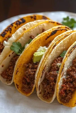 Crispy ground beef tacos topped with fresh ingredients and served on a plate.