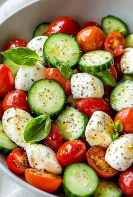 Cucumber Caprese Salad with fresh mozzarella, basil, and tomatoes