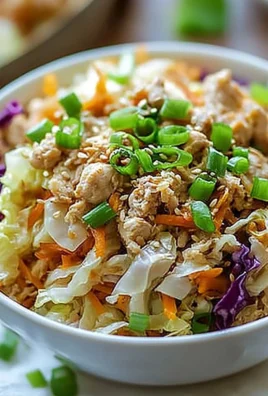 Delicious egg roll bowls with chicken and cabbage in a bowl