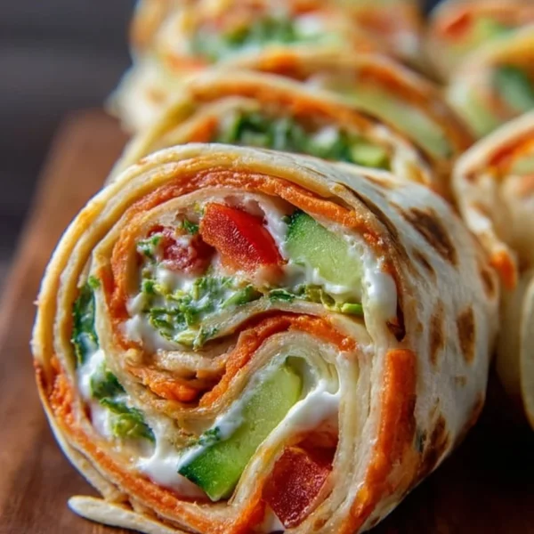 Fresh vegetable tortilla roll ups filled with colorful veggies and herbs