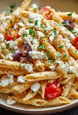 Delicious Greek Pasta with Feta cheese and fresh vegetables