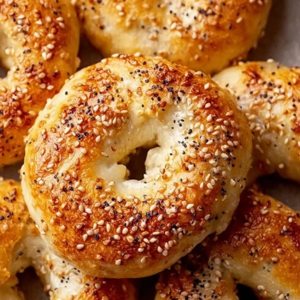 Freshly baked Greek Yogurt Bagels on a wooden table