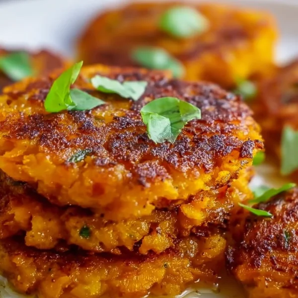 Healthy sweet potato hash browns served on a plate with herbs