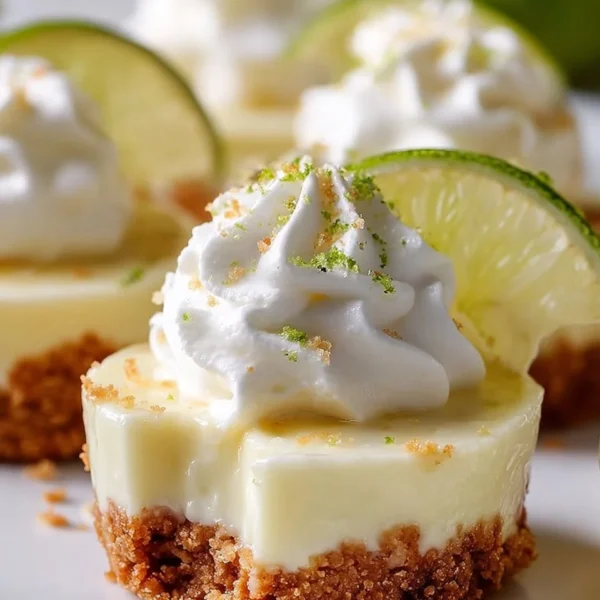 Heavenly No-Bake Mini Key Lime Pies on a plate with lime wedges