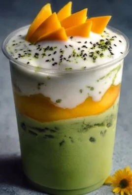 Delicious Mango Sticky Rice Matcha Latte served in a vibrant cup.