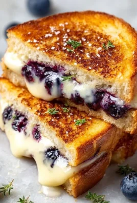 Juicy blueberry grilled cheese sandwich with melting cheese and fresh blueberries