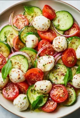Juicy Cucumber Caprese Salad with fresh ingredients on a plate