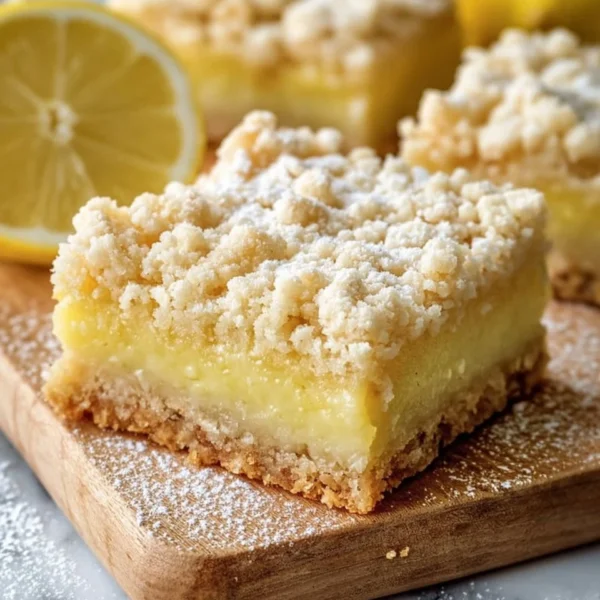 Delicious lemon crumb bars with a buttery crust and vibrant lemon filling.