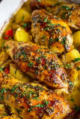 Lemon Garlic Chicken plated with fresh herbs and lemon slices