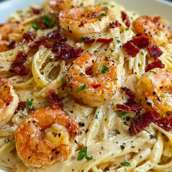 Creamy Marry Me Shrimp Pasta garnished with herbs and served in a bowl.