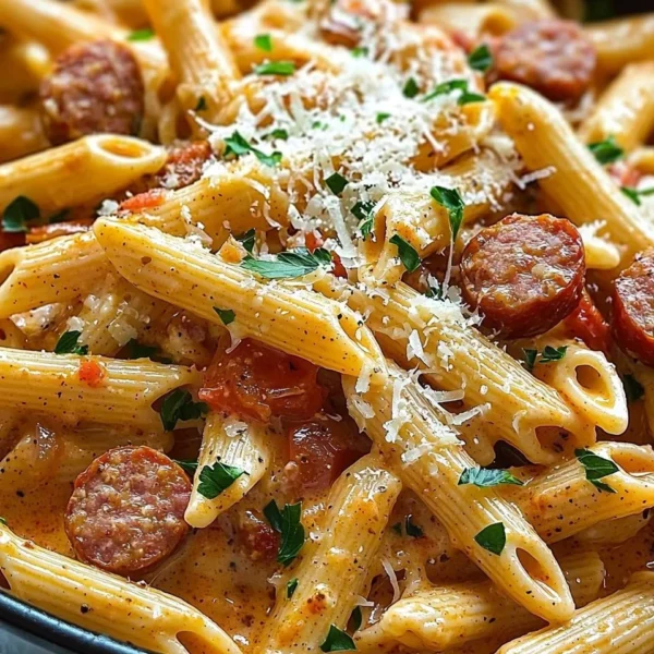 One-Pot Creamy Spicy Cajun Sausage Pasta dish served in a bowl