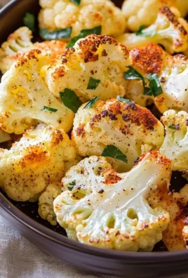Plate of oven-roasted cauliflower garnished with herbs and spices