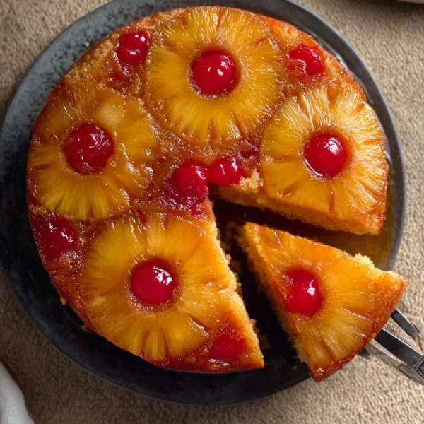 Delicious Pineapple Upside-Down Cake with caramelized pineapple topping