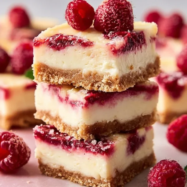 Delicious Raspberry Cheesecake Bars with a creamy filling and raspberry topping