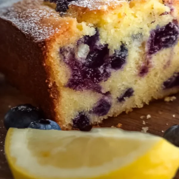 Soft and moist lemon blueberry yogurt cake topped with fresh blueberries