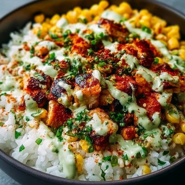 Delicious Street Corn Chicken Rice Bowl with tender chicken and vibrant corn