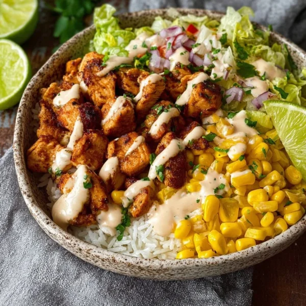 Delicious street corn chicken rice bowls with vibrant ingredients