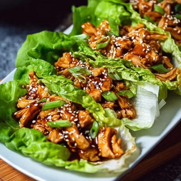 Tasty Teriyaki Chicken Lettuce Wraps served on a plate