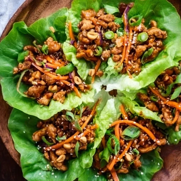 Delicious Thai Chicken Lettuce Wraps served on a plate