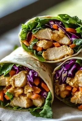 Thai Peanut Chicken Wraps filled with fresh vegetables and savory chicken
