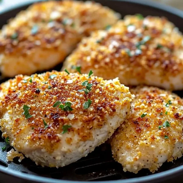Delicious Air Fryer Parmesan Crusted Chicken with a golden, crispy coating