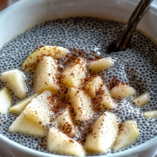 Apple Chia Pudding topped with fresh apples and yogurt, a healthy breakfast option.