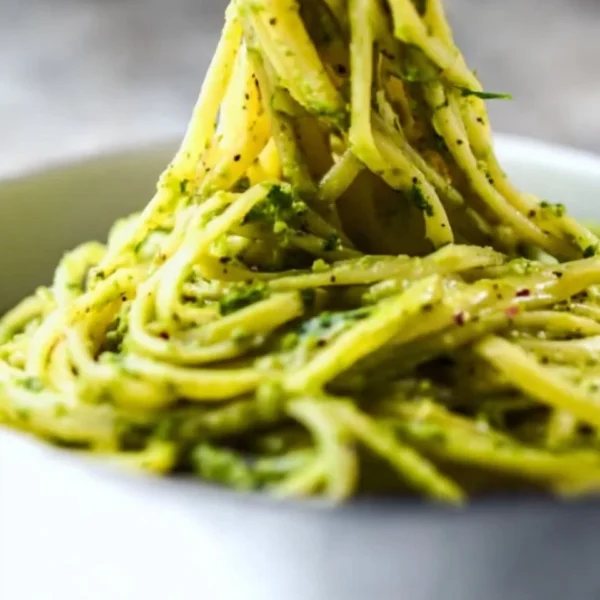 Bowl of creamy avocado pasta sauce with fresh ingredients