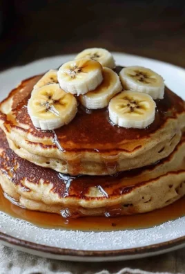 Baked Banana Foster Pancakes topped with caramelized bananas and syrup