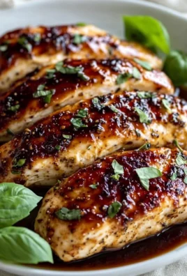 Balsamic baked chicken breast served with vegetables on a plate