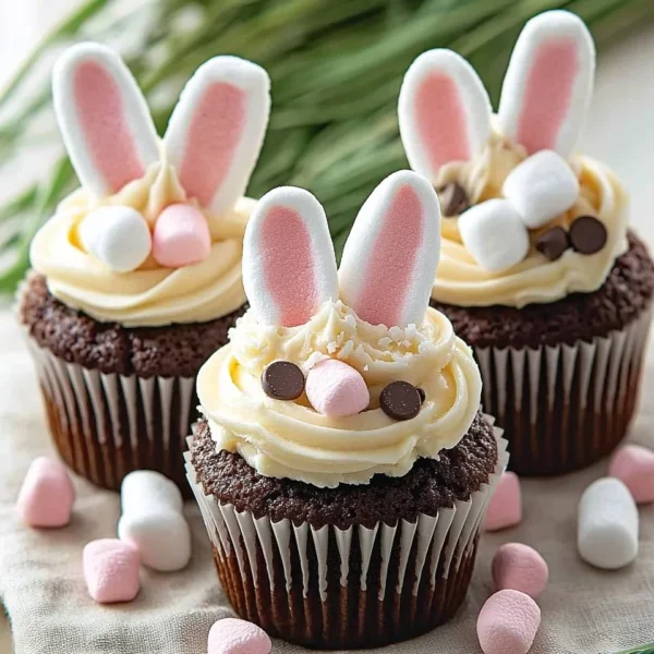 Decorative Bunny Cupcakes with pastel frosting for Easter celebrations.