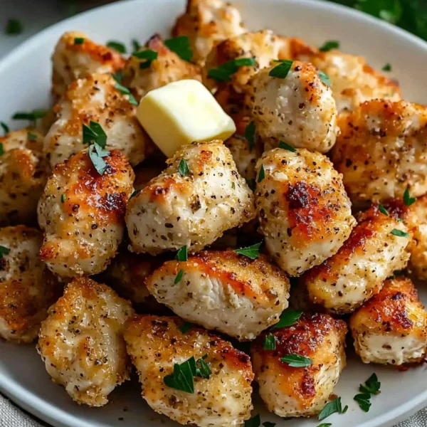 Delicious Butter Garlic Chicken Bites served on a platter