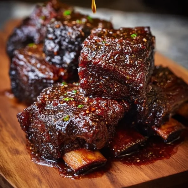 Caramelized slow roast Asian beef short rib served with garnishes